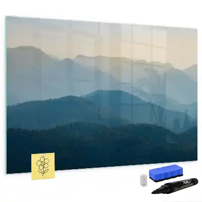 Magnetic glass dry erase board with landscape abstraction design