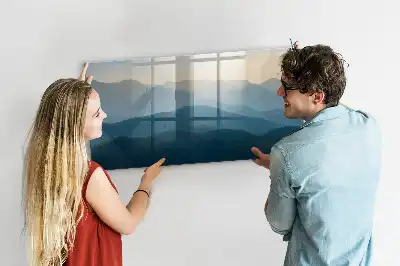 Magnetic glass dry erase board with landscape abstraction design