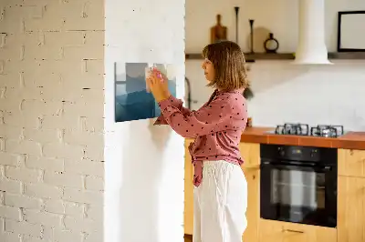 Magnetic glass dry erase board with landscape abstraction design