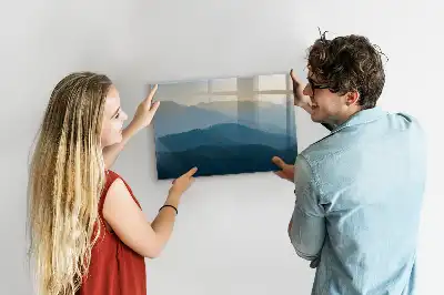 Magnetic glass dry erase board with landscape abstraction design