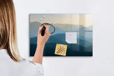 Magnetic glass dry erase board with landscape abstraction design