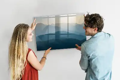 Magnetic glass dry erase board with landscape abstraction design
