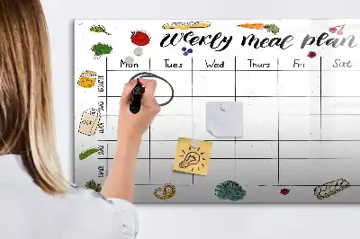 Magnetic glass dry erase board weekly meal planner