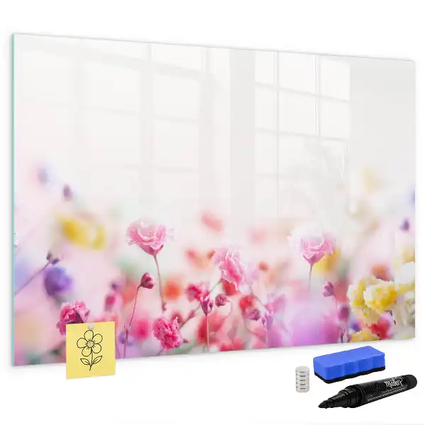 Magnetic glass dry erase board with a meadow of flowers print
