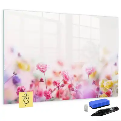 Magnetic glass dry erase board with a meadow of flowers print