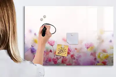 Magnetic glass dry erase board with a meadow of flowers print