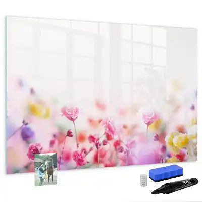 Magnetic glass dry erase board with a meadow of flowers print