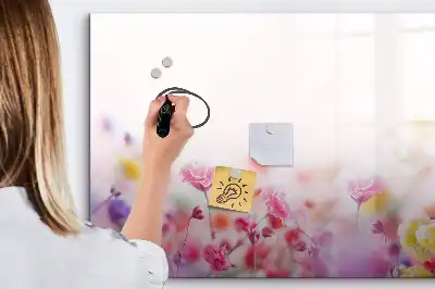 Magnetic glass dry erase board with a meadow of flowers print