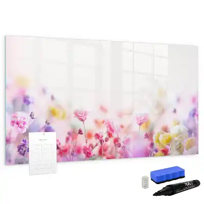 Magnetic glass dry erase board with a meadow of flowers print