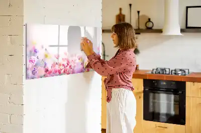 Magnetic glass dry erase board with a meadow of flowers print