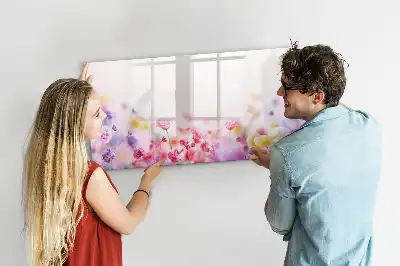 Magnetic glass dry erase board with a meadow of flowers print