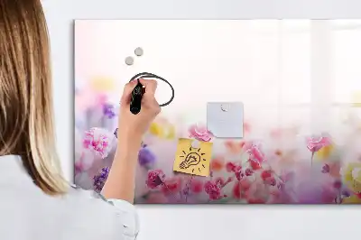 Magnetic glass dry erase board with a meadow of flowers print