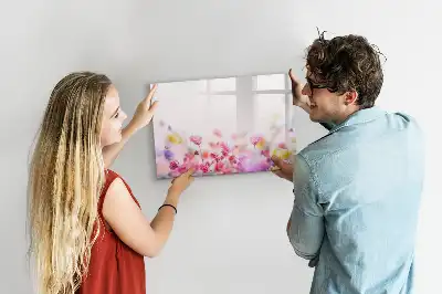 Magnetic glass dry erase board with a meadow of flowers print