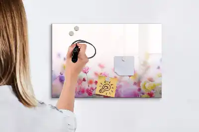 Magnetic glass dry erase board with a meadow of flowers print