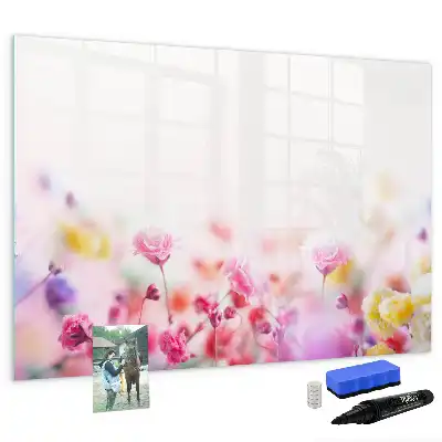 Magnetic glass dry erase board with a meadow of flowers print