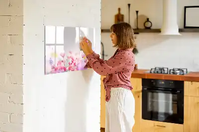Magnetic glass dry erase board with a meadow of flowers print