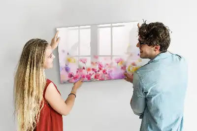 Magnetic glass dry erase board with a meadow of flowers print