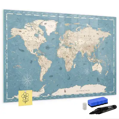 Magnetic marker board vintage world map design