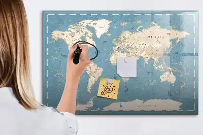 Magnetic marker board vintage world map design