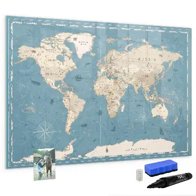 Magnetic marker board vintage world map design