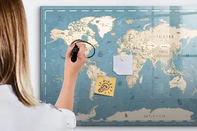 Magnetic marker board vintage world map design