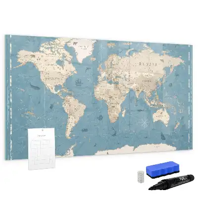 Magnetic marker board vintage world map design