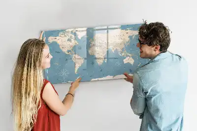 Magnetic marker board vintage world map design