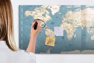 Magnetic marker board vintage world map design