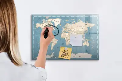 Magnetic marker board vintage world map design