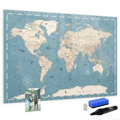 Magnetic marker board vintage world map design