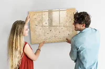 Magnetic glass dry erase board with vintage world map design
