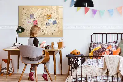 Magnetic glass dry erase board with vintage world map design