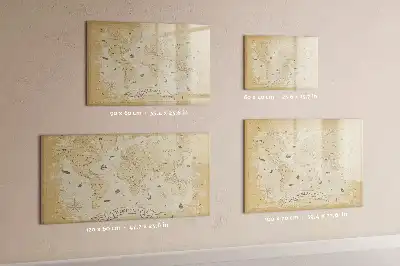 Magnetic glass dry erase board with vintage world map design