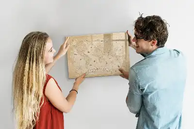 Magnetic glass dry erase board with vintage world map design