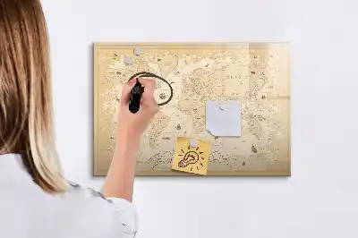 Magnetic glass dry erase board with vintage world map design