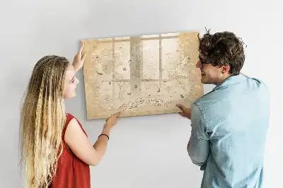 Magnetic glass dry erase board with vintage world map design