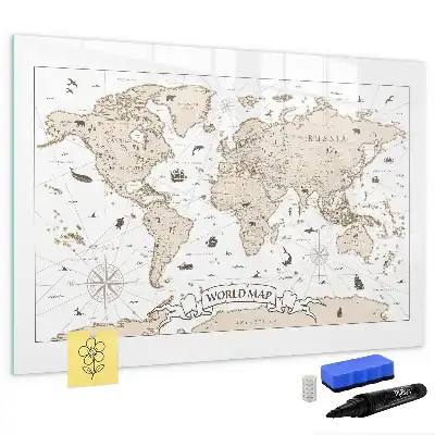 Magnetic marker board vintage world map design