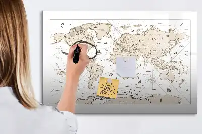Magnetic marker board vintage world map design