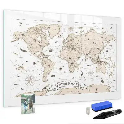 Magnetic marker board vintage world map design
