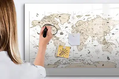 Magnetic marker board vintage world map design