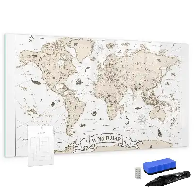 Magnetic marker board vintage world map design