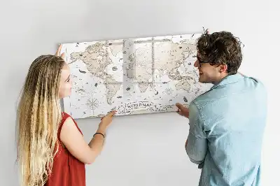 Magnetic marker board vintage world map design