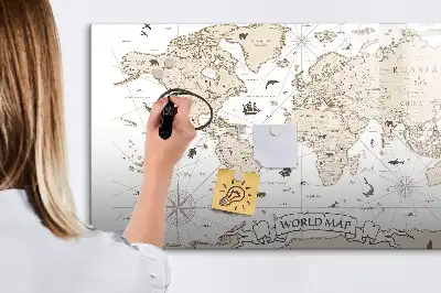 Magnetic marker board vintage world map design