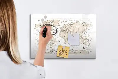 Magnetic marker board vintage world map design