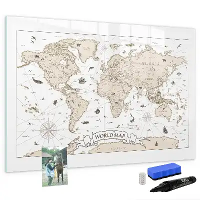 Magnetic marker board vintage world map design