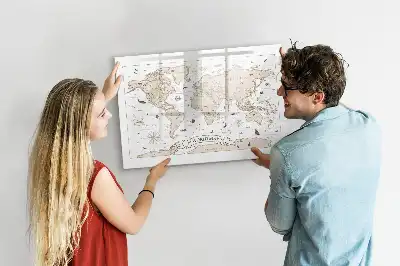 Magnetic marker board vintage world map design