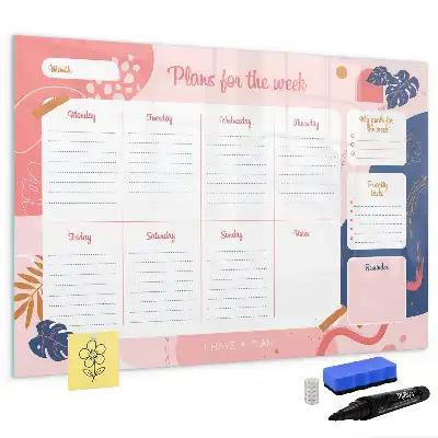 Magnetic glass weekly planner board dry erase surface