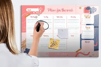 Magnetic glass weekly planner board dry erase surface