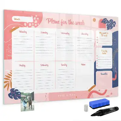 Magnetic glass weekly planner board dry erase surface