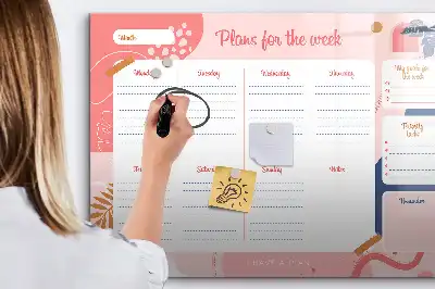 Magnetic glass weekly planner board dry erase surface